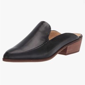 Lucky Brand Margarete Black Leather Almond-Toe Stacked Block Heel Slide-On Mules